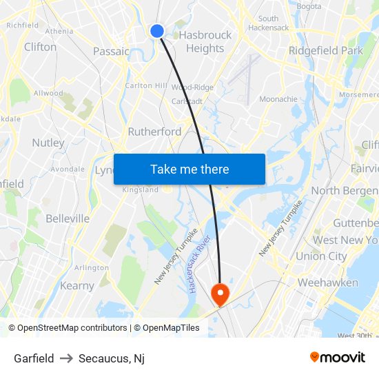 Garfield to Secaucus, Nj map