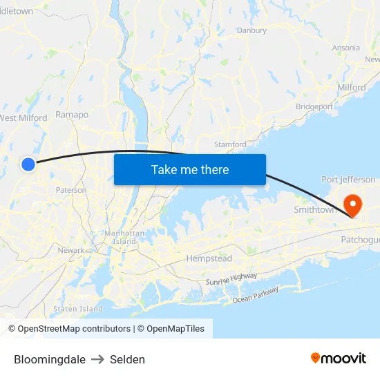 Bloomingdale to Selden map