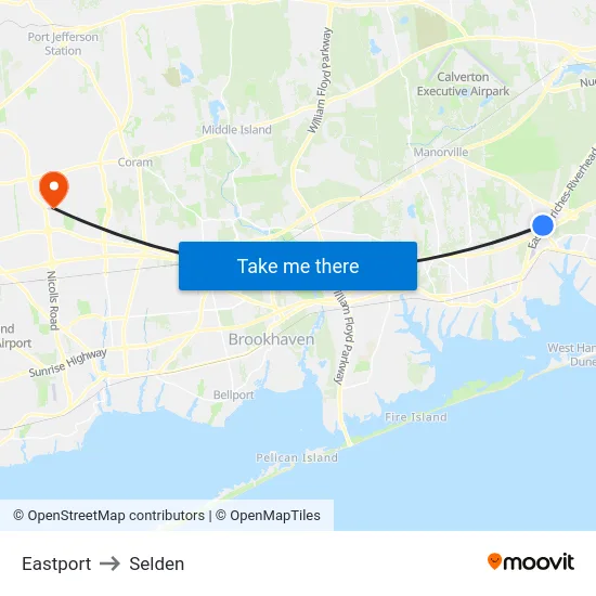 Eastport to Selden map