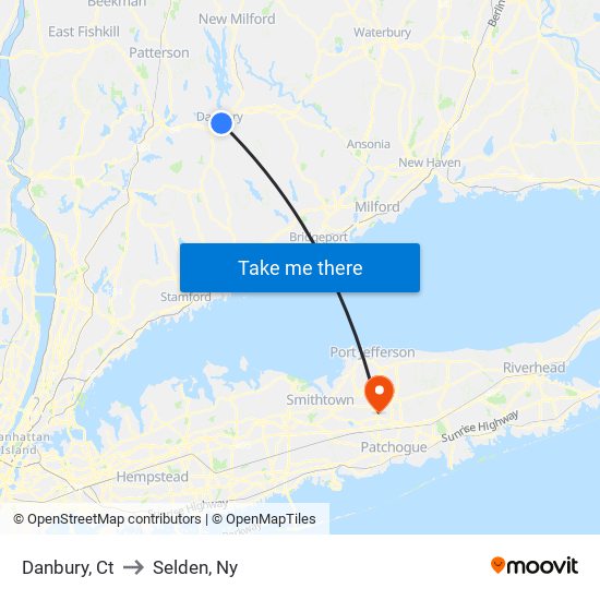 Danbury, Ct to Selden, Ny map