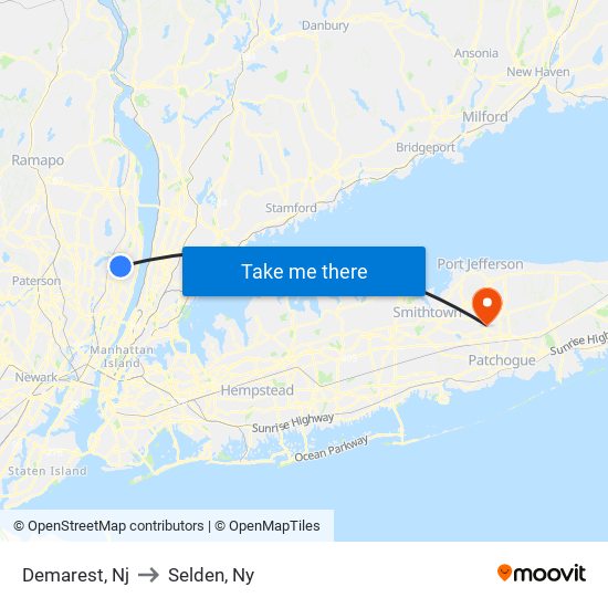 Demarest, Nj to Selden, Ny map