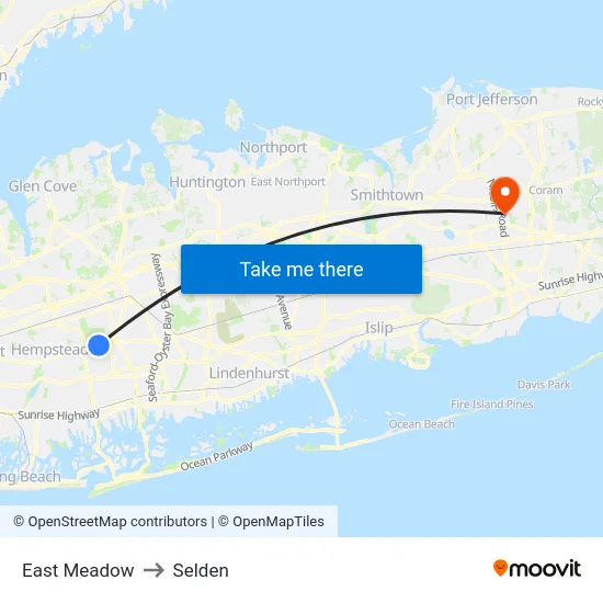 East Meadow to Selden map