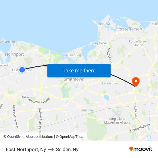 East Northport, Ny to Selden, Ny map