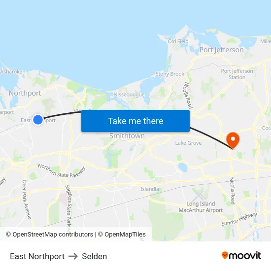East Northport to Selden map