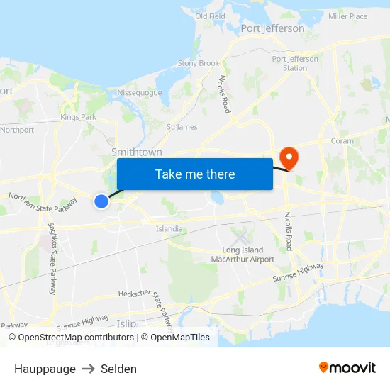 Hauppauge to Selden map