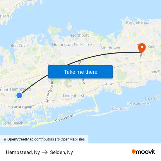 Hempstead, Ny to Selden, Ny map