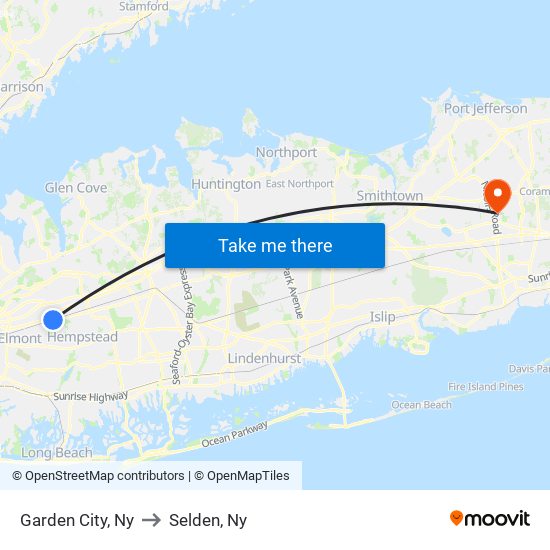 Garden City, Ny to Selden, Ny map