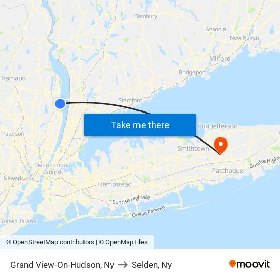 Grand View-On-Hudson, Ny to Selden, Ny map