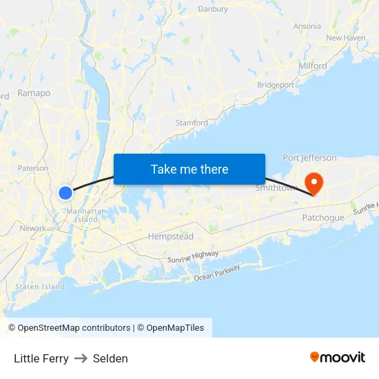 Little Ferry to Selden map
