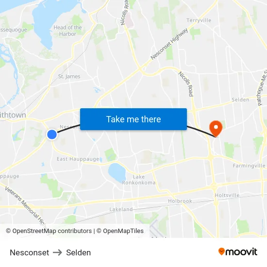 Nesconset to Selden map