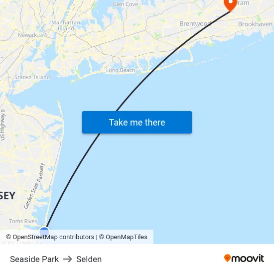Seaside Park to Selden map