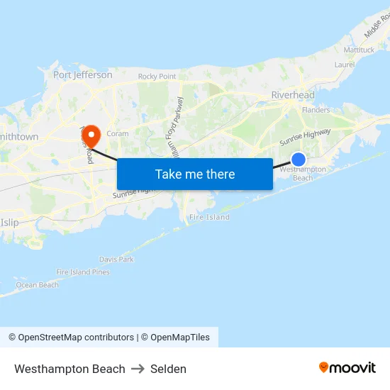 Westhampton Beach to Selden map