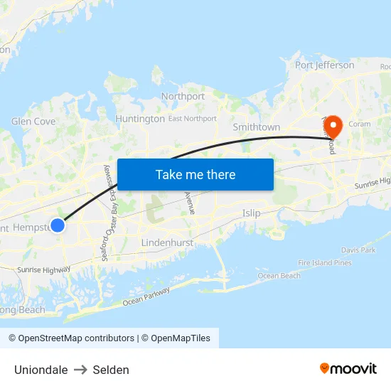 Uniondale to Selden map