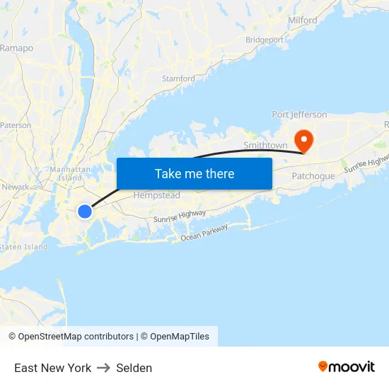 East New York to Selden map