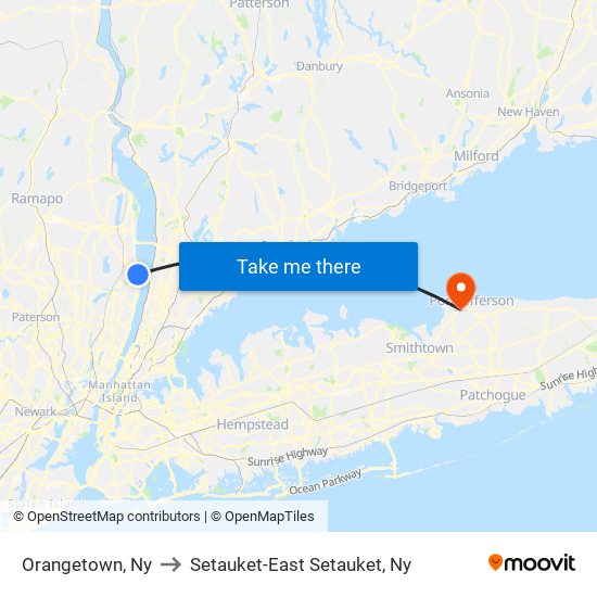 Orangetown, Ny to Setauket-East Setauket, Ny map