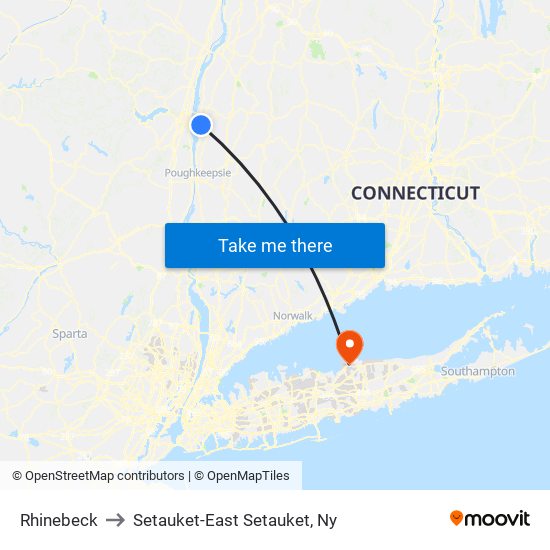 Rhinebeck to Setauket-East Setauket, Ny map