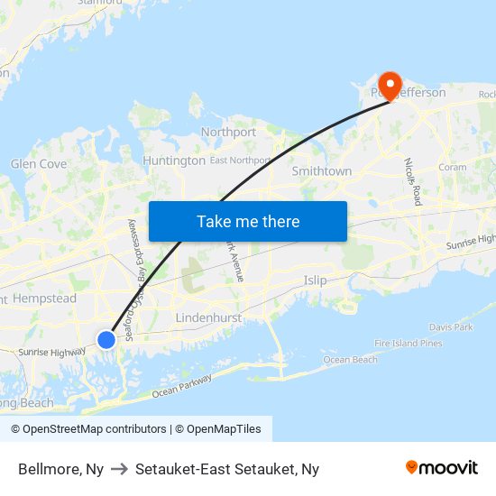 Bellmore, Ny to Setauket-East Setauket, Ny map