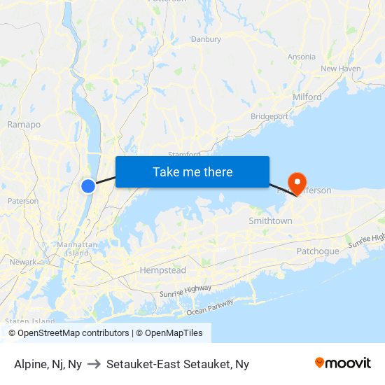 Alpine, Nj, Ny to Setauket-East Setauket, Ny map