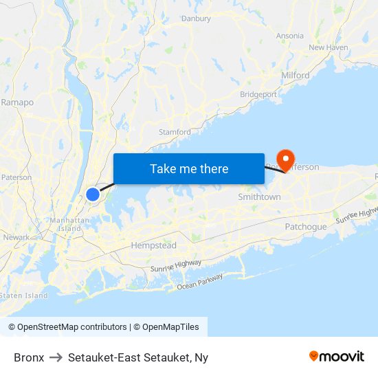 Bronx to Setauket-East Setauket, Ny map