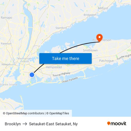 Brooklyn to Setauket-East Setauket, Ny map