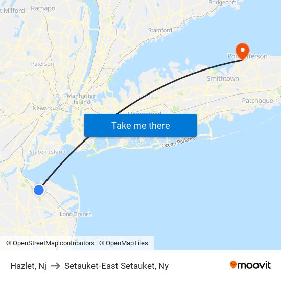 Hazlet, Nj to Setauket-East Setauket, Ny map