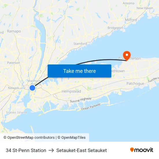 34 St-Penn Station to Setauket-East Setauket map