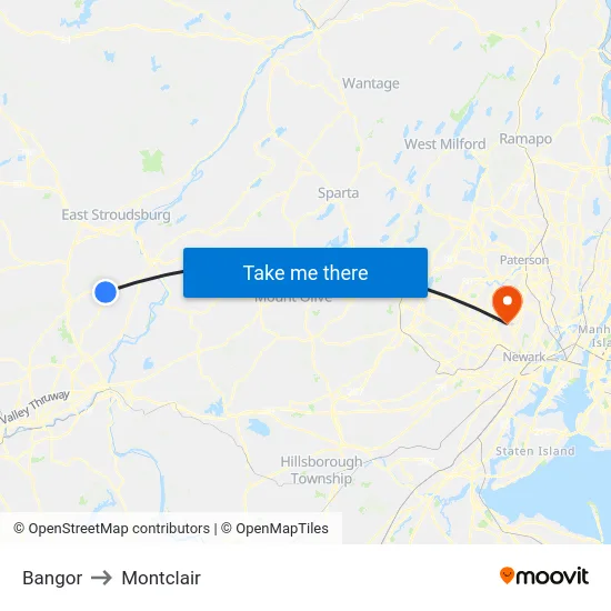 Bangor to Montclair map