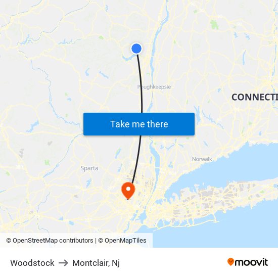 Woodstock to Montclair, Nj map