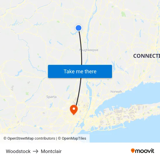 Woodstock to Montclair map