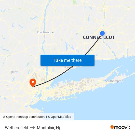 Wethersfield to Montclair, Nj map