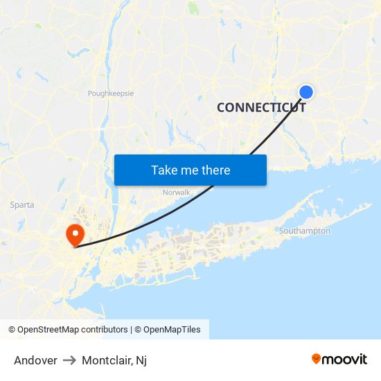 Andover to Montclair, Nj map