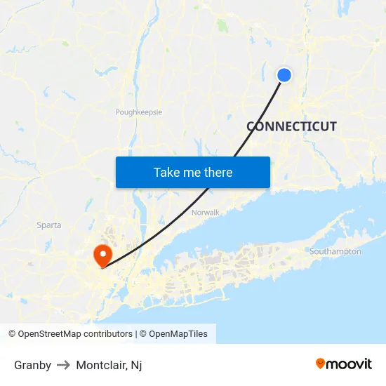 Granby to Montclair, Nj map