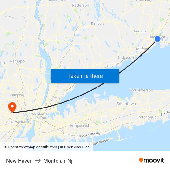 New Haven to Montclair, Nj map