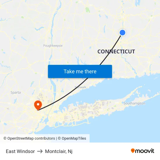 East Windsor to Montclair, Nj map