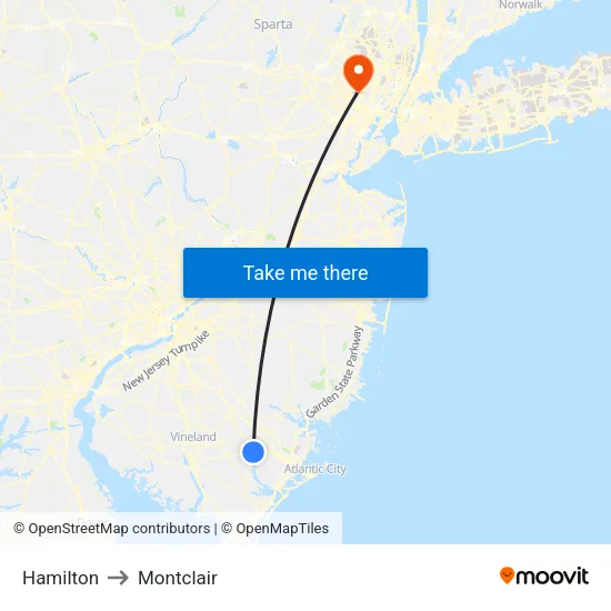 Hamilton to Montclair map
