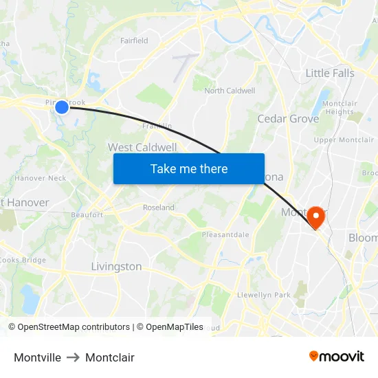 Montville to Montclair map
