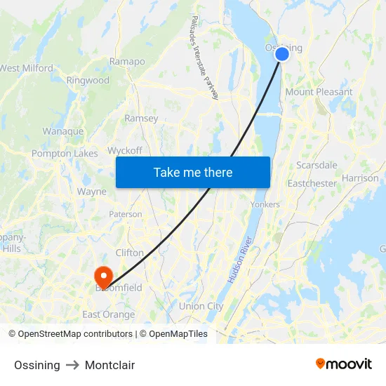 Ossining to Montclair map