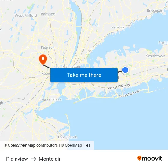 Plainview to Montclair map