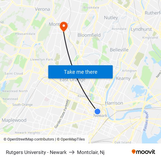 Rutgers University - Newark to Montclair, Nj map