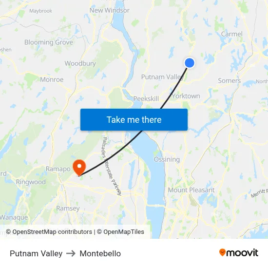 Putnam Valley to Montebello map