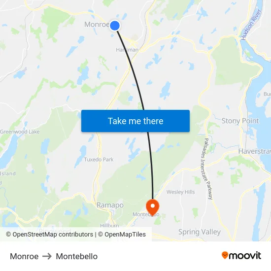 Monroe to Montebello map