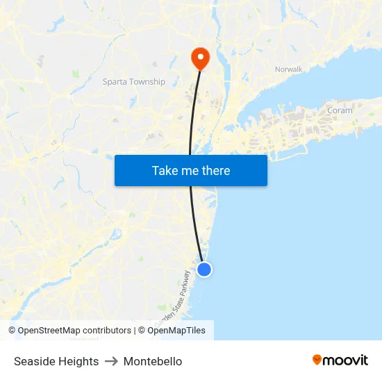 Seaside Heights to Montebello map