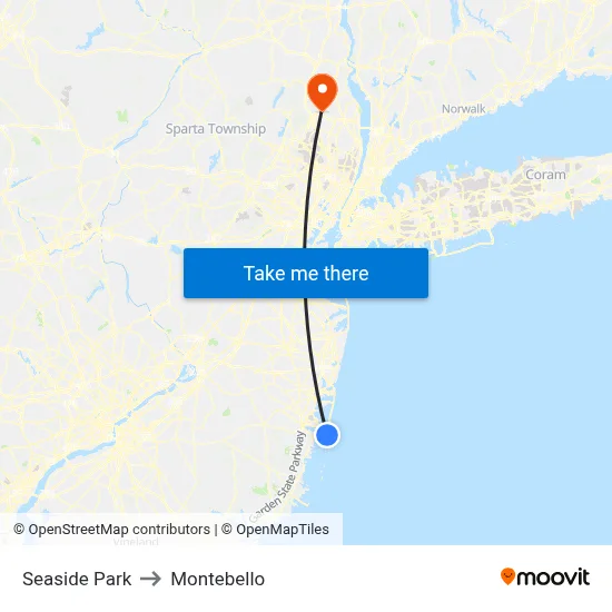 Seaside Park to Montebello map