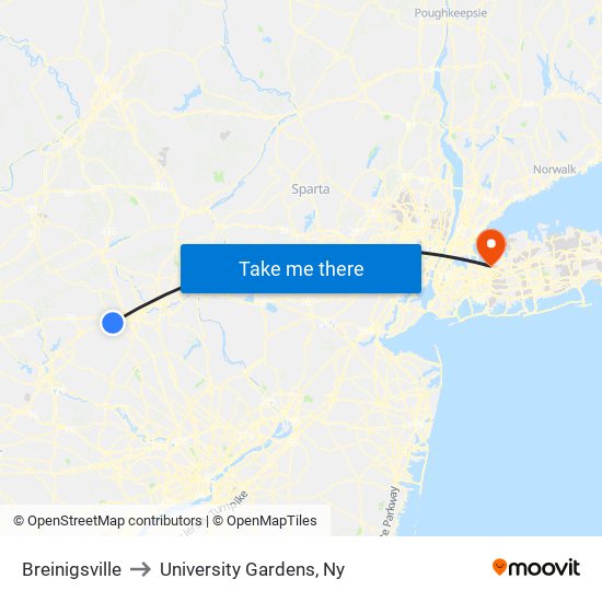 Breinigsville to University Gardens, Ny map