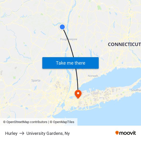 Hurley to University Gardens, Ny map