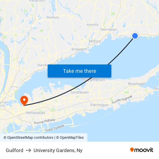 Guilford to University Gardens, Ny map