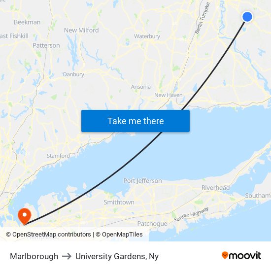 Marlborough to University Gardens, Ny map