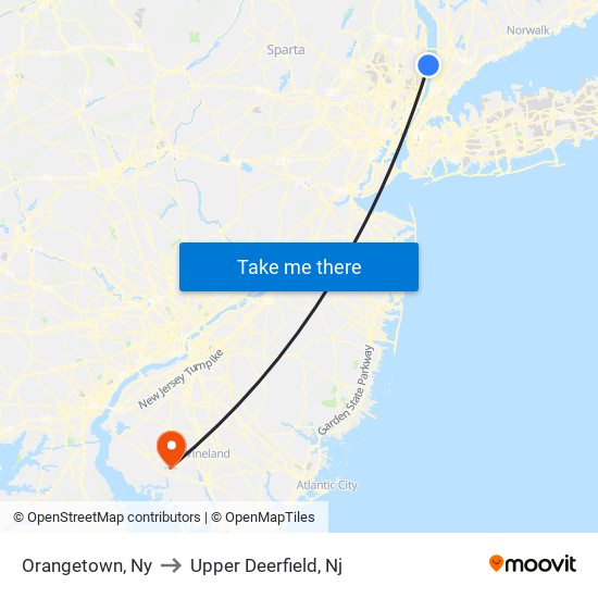 Orangetown, Ny to Upper Deerfield, Nj map