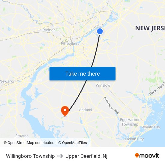 Willingboro Township to Upper Deerfield, Nj map