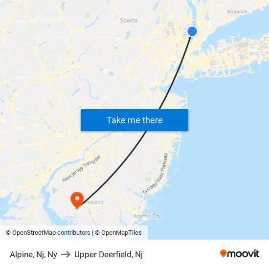 Alpine, Nj, Ny to Upper Deerfield, Nj map